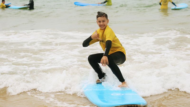 a man riding a surfboard in the water